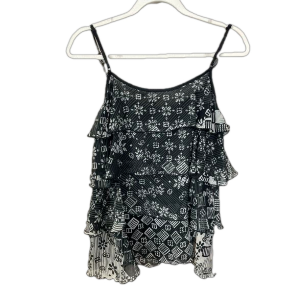 Black and White Ruffled design Spaghetti String Tank Top